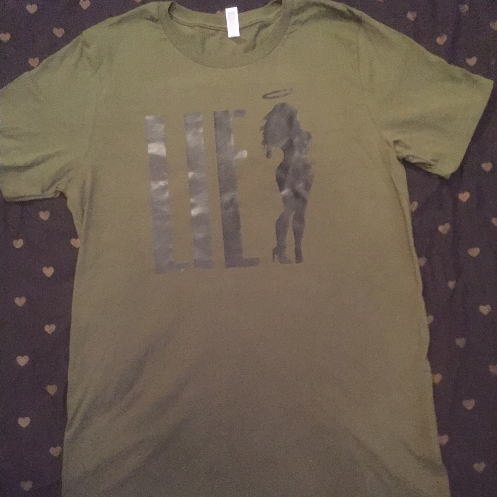 OLIVE GREEN AND BLACK L.I.E MENS SHIRT